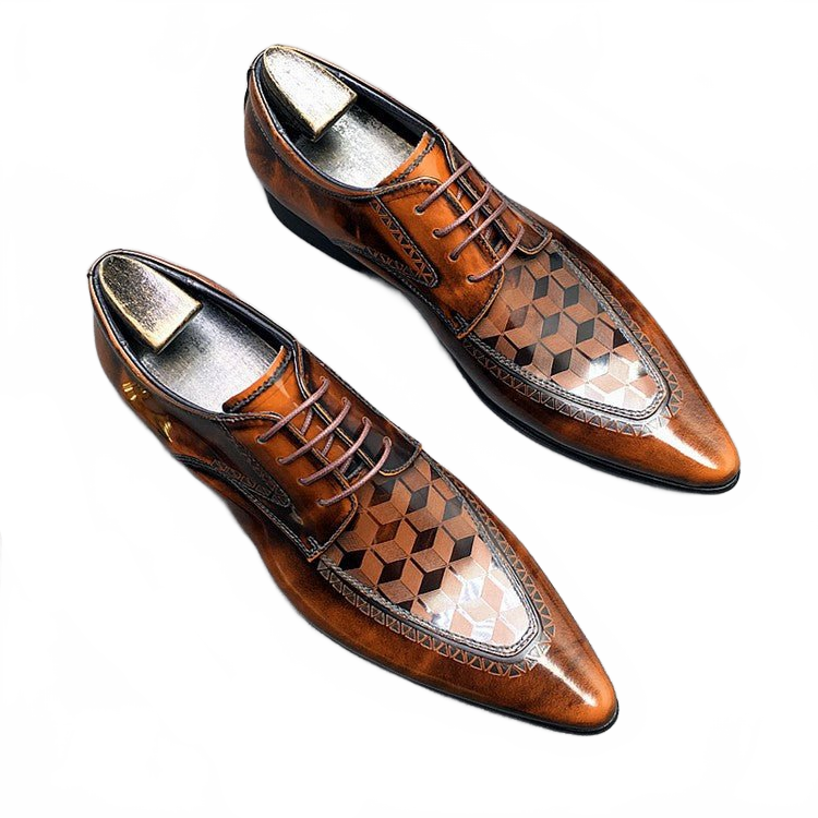 Brown Checkered Leather Derby Shoes for Business and Weddings