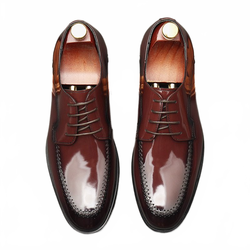 Burgundy Leather Derby Wedding Shoes for Grooms and Parties
