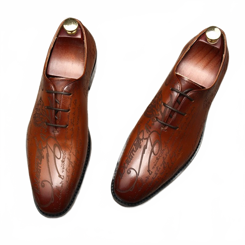 Brown Letter Pattern Oxford Shoes for Formal Parties and Events