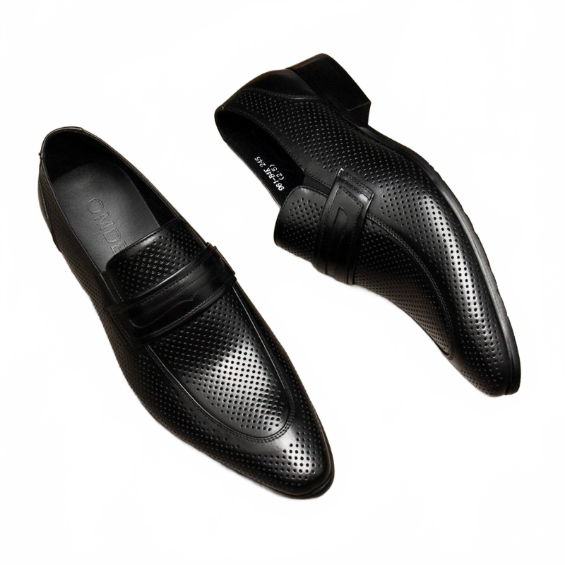 Black Pointed Toe Genuine Leather Formal Slip-on Loafers for Men