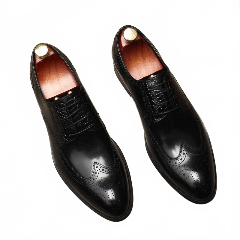 Classic Black Genuine Leather Derby Dress Shoes for Men - Formal Wedding & Business Wear
