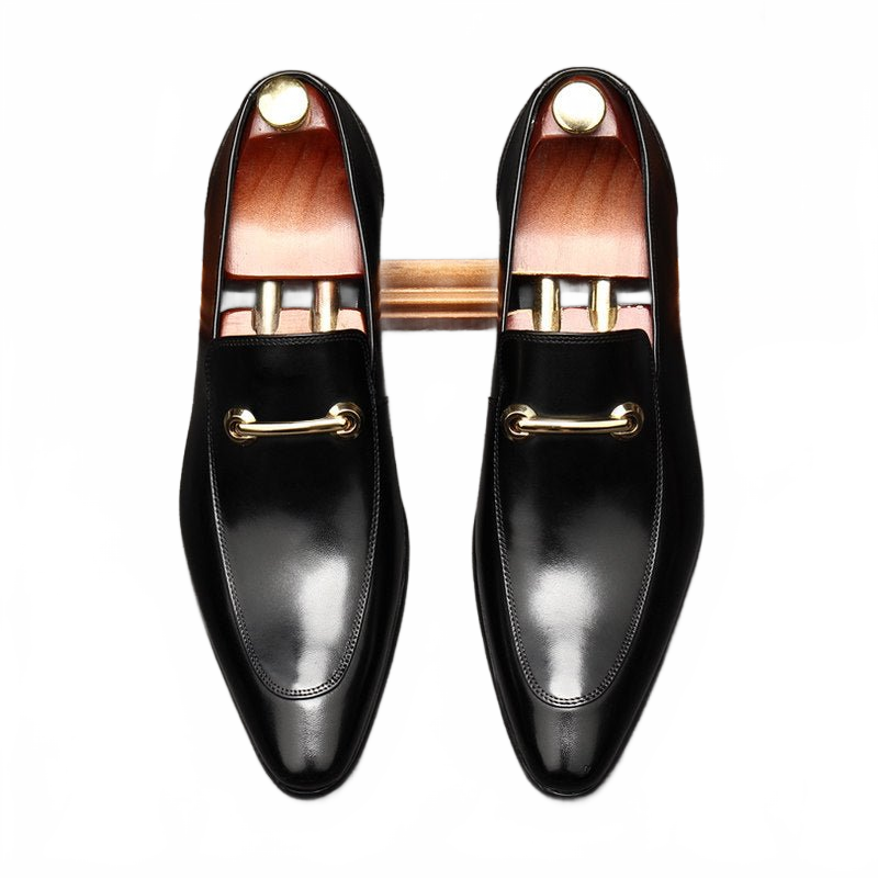 Black Men's Real Leather Slip-on Dress Shoes for Business Professionals