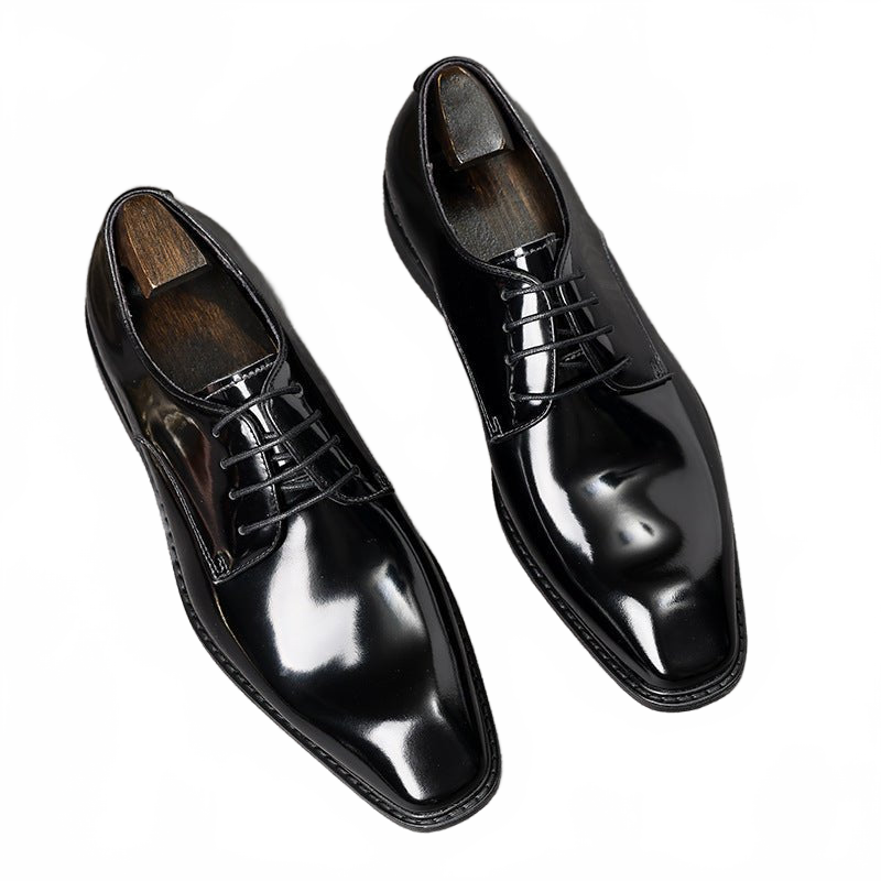 Black Classic Leather Derby Shoes for Business and Formal Wear