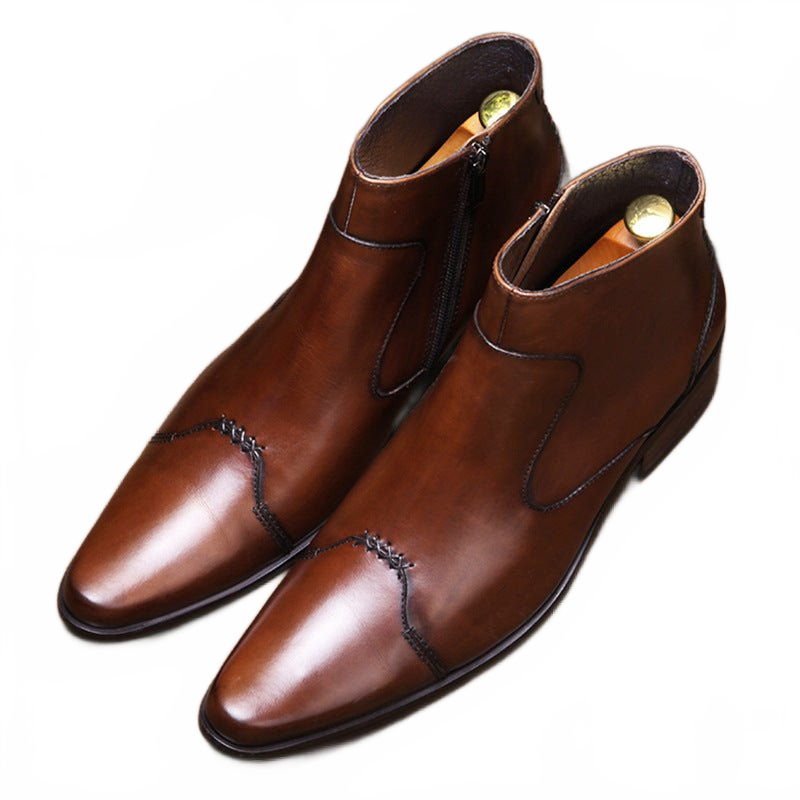 fashion zip up dress boots mens Genuine leather Ankle boots