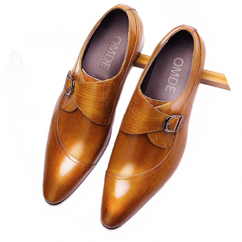 Sophisticated Brown Hand-Painted Genuine Leather Monk Strap Dress Shoes for Men