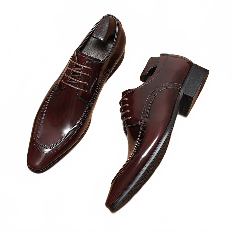 Dark Brown Pointed Toe Leather Derby Shoes for Business and Weddings