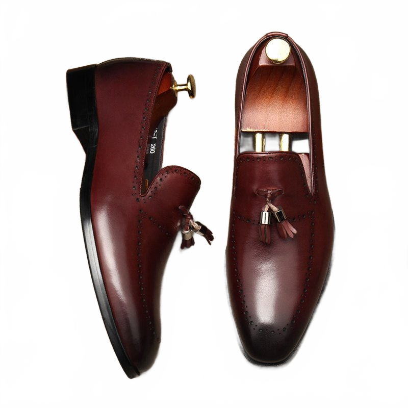 Sophisticated Burgundy Tassel Genuine Leather Loafers for Men - Fashion Wedding Wear