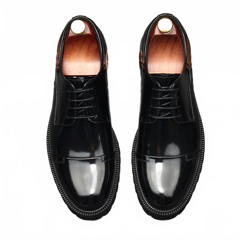 Black Thick Sole Toe Cap Genuine Leather Derby Business Shoes for Men