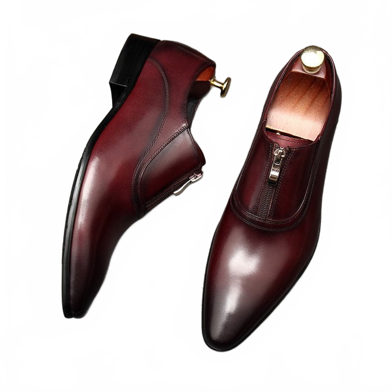 Sophisticated Burgundy Zipper Genuine Leather Formal Loafers for Men