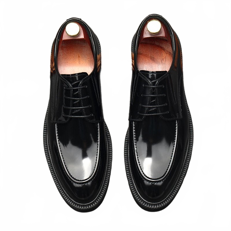 Black Thick Sole Genuine Leather Derby Wedding Dress Shoes for Men