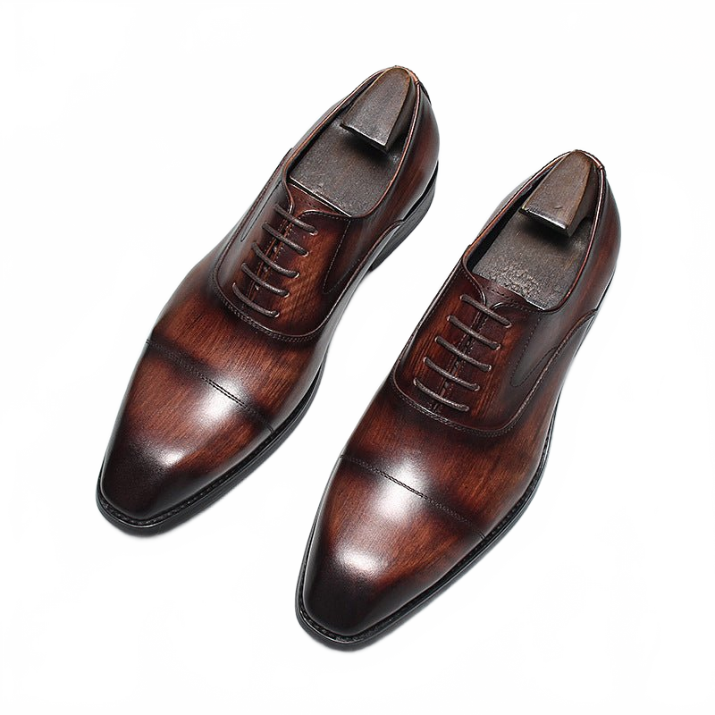 Brown Artisan Patina Leather Oxford Shoes for Business and Weddings