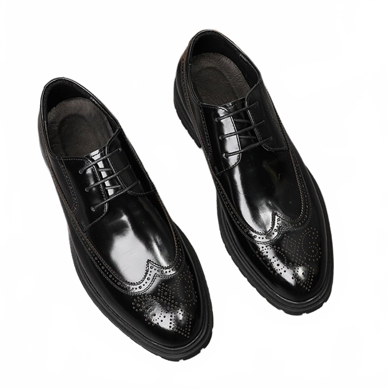 Black Fashionable Brogue Genuine Leather Derby Dress Shoes for Men