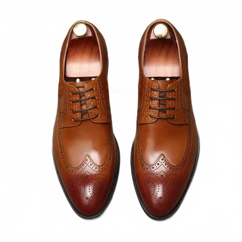 Rich Brown Genuine Leather Derby Dress Shoes for Men - Business Casual & Wedding Wear