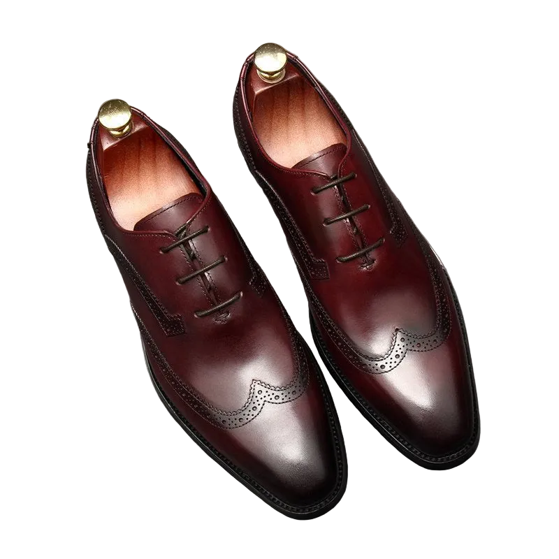 Burgundy Brogue Leather Oxford Wedding Shoes for Groom