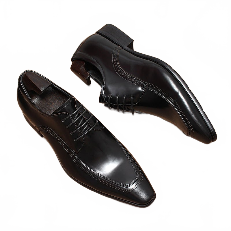 Black Pointed Toe Genuine Leather Derby Dress Shoes for Men