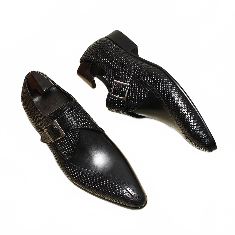 Black Men's Real Leather Single Monk Strap Shoes for Business and Weddings
