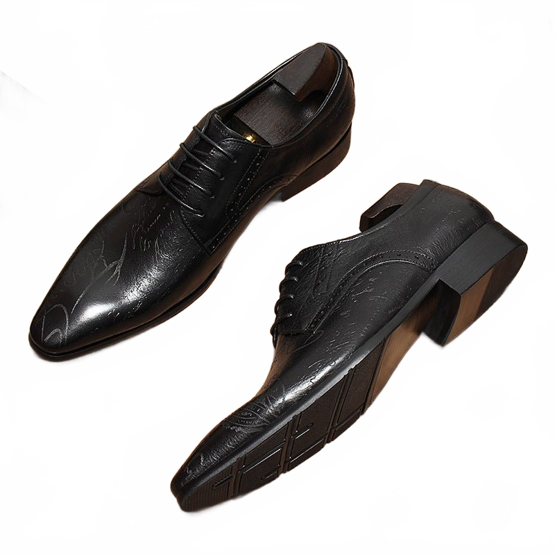 pointed formal Dress shoes for men Letter engraving Lace up Derby shoes
