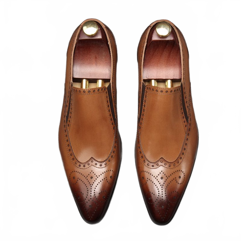 Brogue men's leather dress loafers shoes Slip - on Business shoes