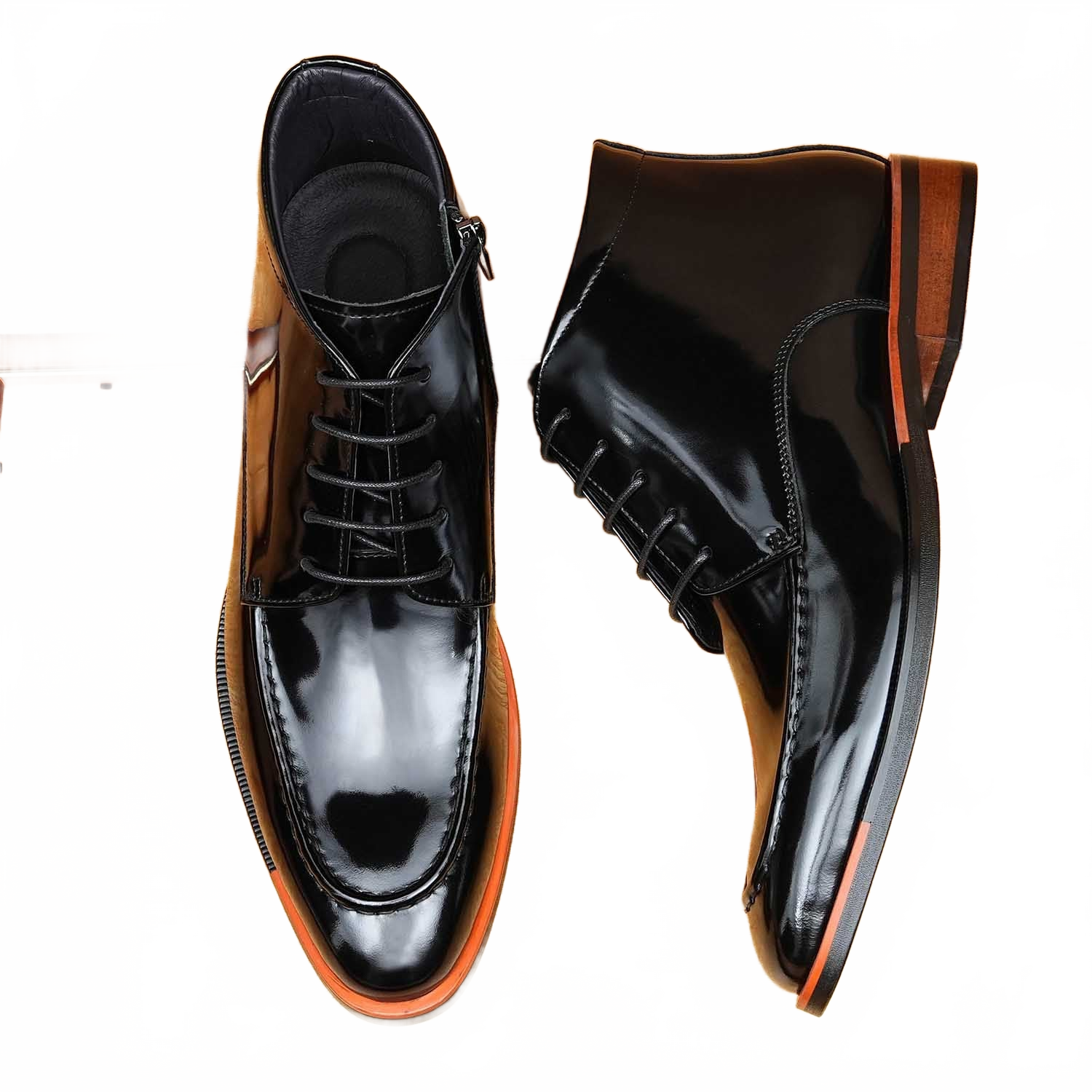 Men's Midnight Black Lace-Up Style Genuine Leather Dress Boots with Side Zipper