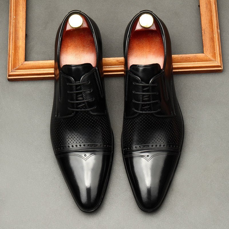 Perforated Side Derby Shoes: Luxury Groomsmen Party Formal Shoesyes