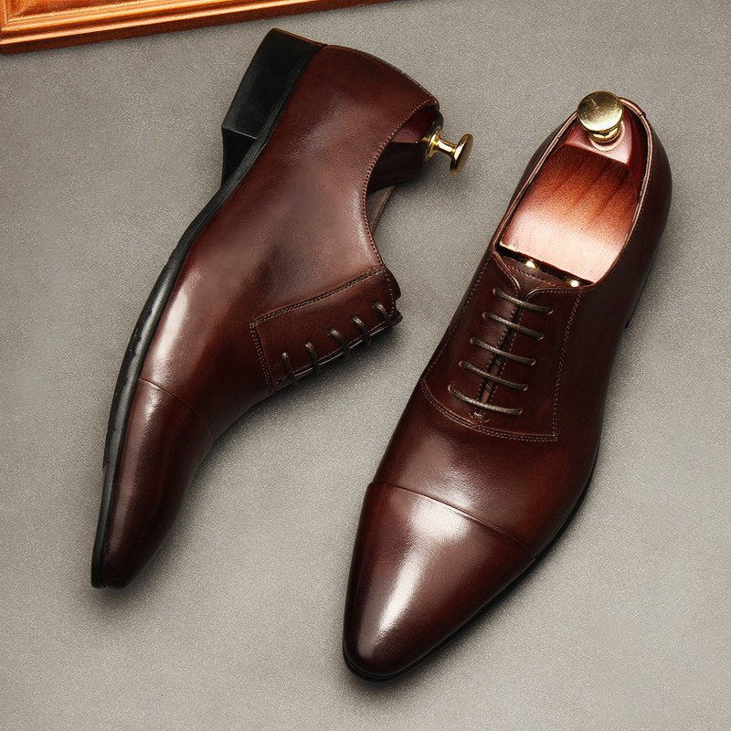 Pointed Cap Toe Oxfords: Modern Fashion Wedding Men's Dress Shoesyes