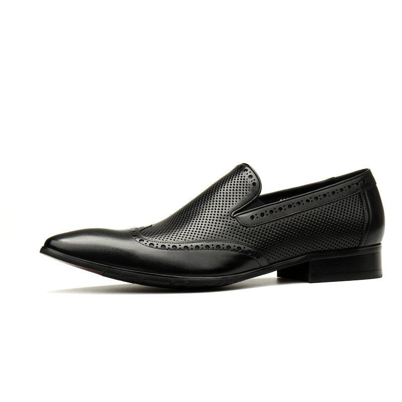 Pointed toe formal mens loafers Brogue Dress shoes slip on Business Casual