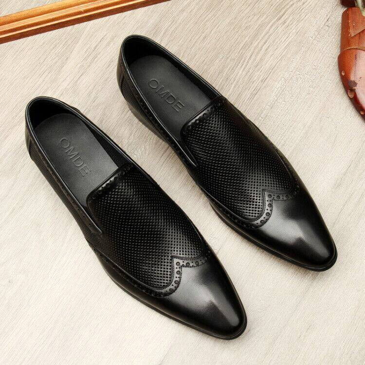 Pointed toe formal mens loafers Brogue Dress shoes slip on Business Casual