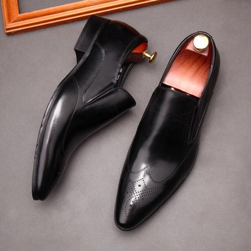 Pointed toe men's dress shoes loafers Brogue slip on Business Casual