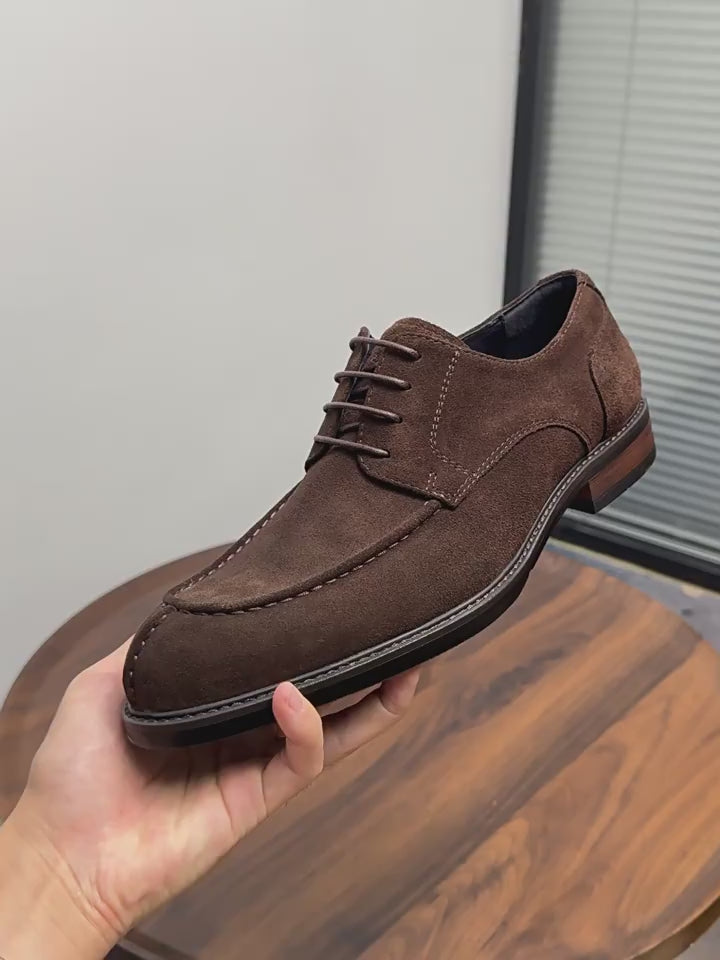 Men's Suede Split Toe Apron Leather Derby Shoes