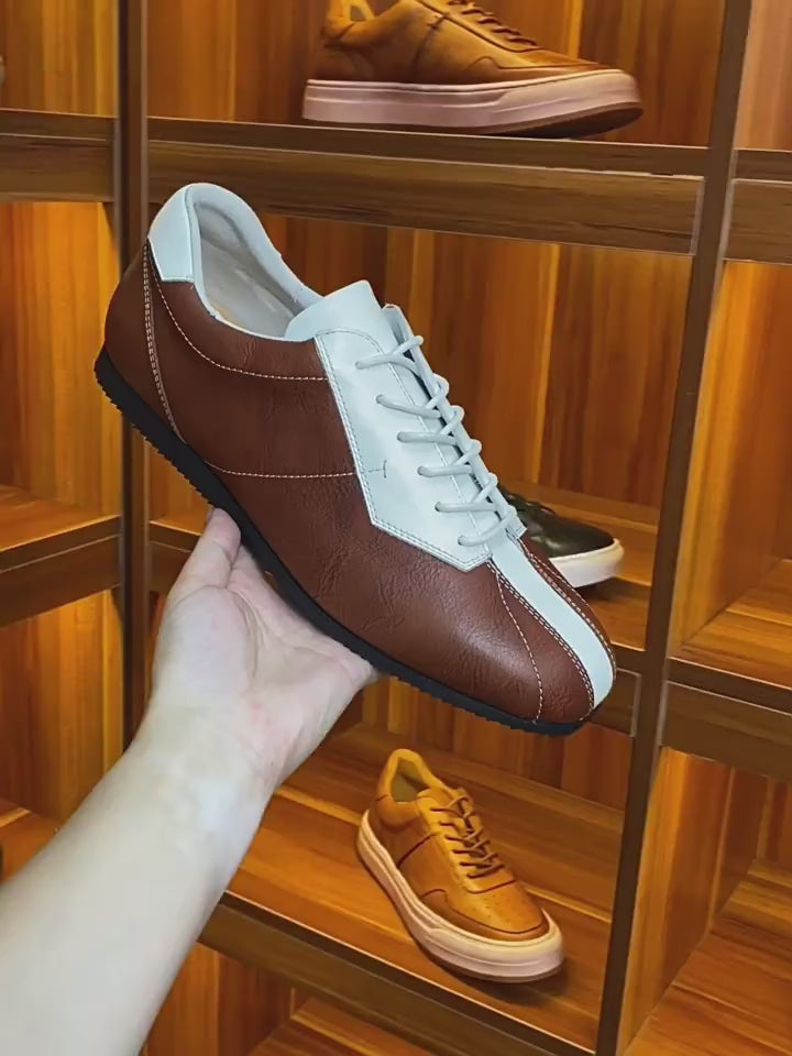 Men's Retro Driving Style Genuine Leather Sneakers - Casual Low Tops