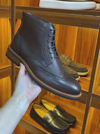Wingtip Brogue Leather Derby Ankle Boots for Men