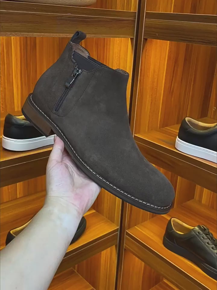 Men's Suede Plain Toe Side-Zip Chelsea Ankle Boots