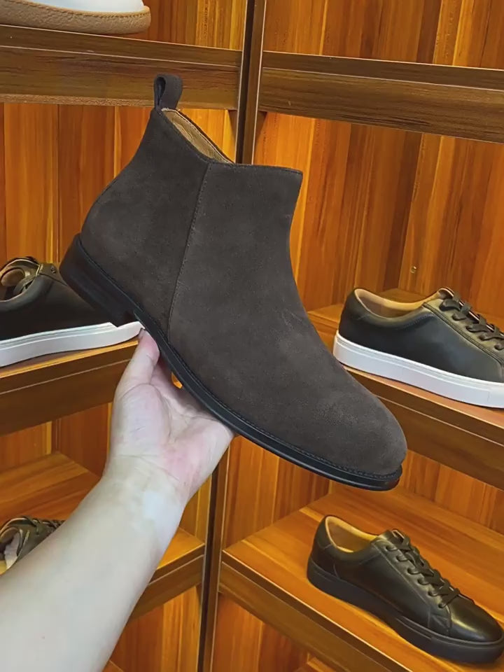 Round Plain Toe Suede Side-Zip Boots for Men