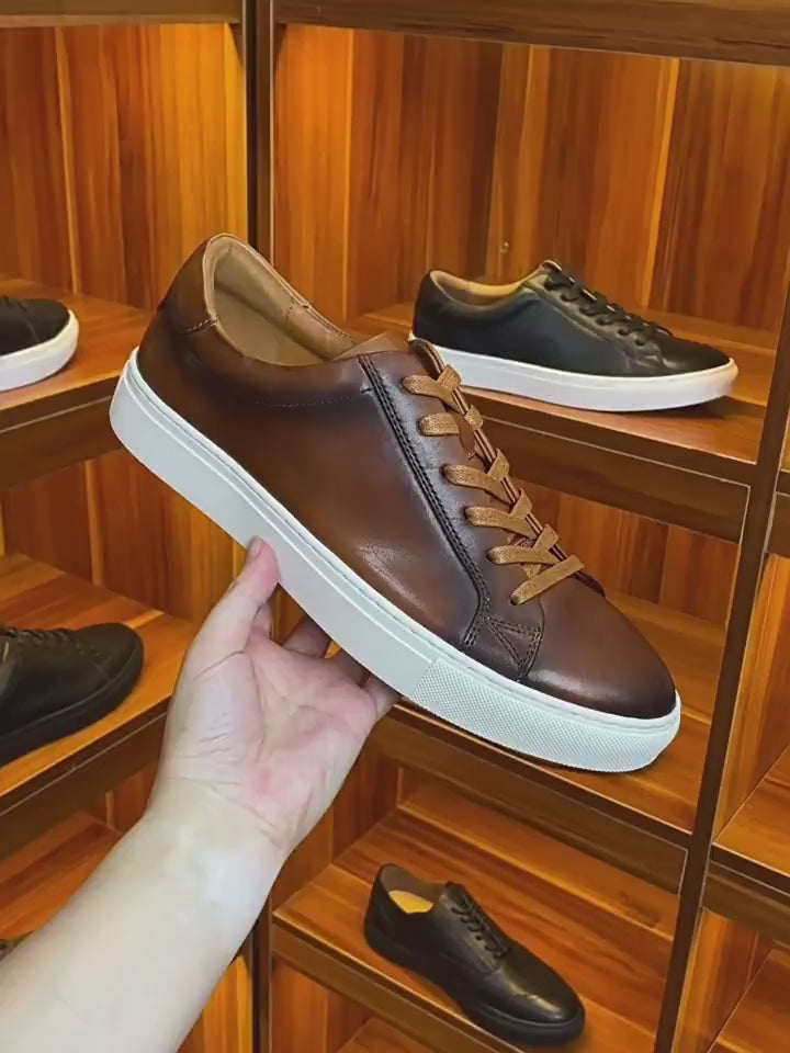 Men's Premium Gradient Patina Leather Sneakers