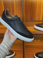 Men's Suede-Trim Leather Low-Top Court Sneakers