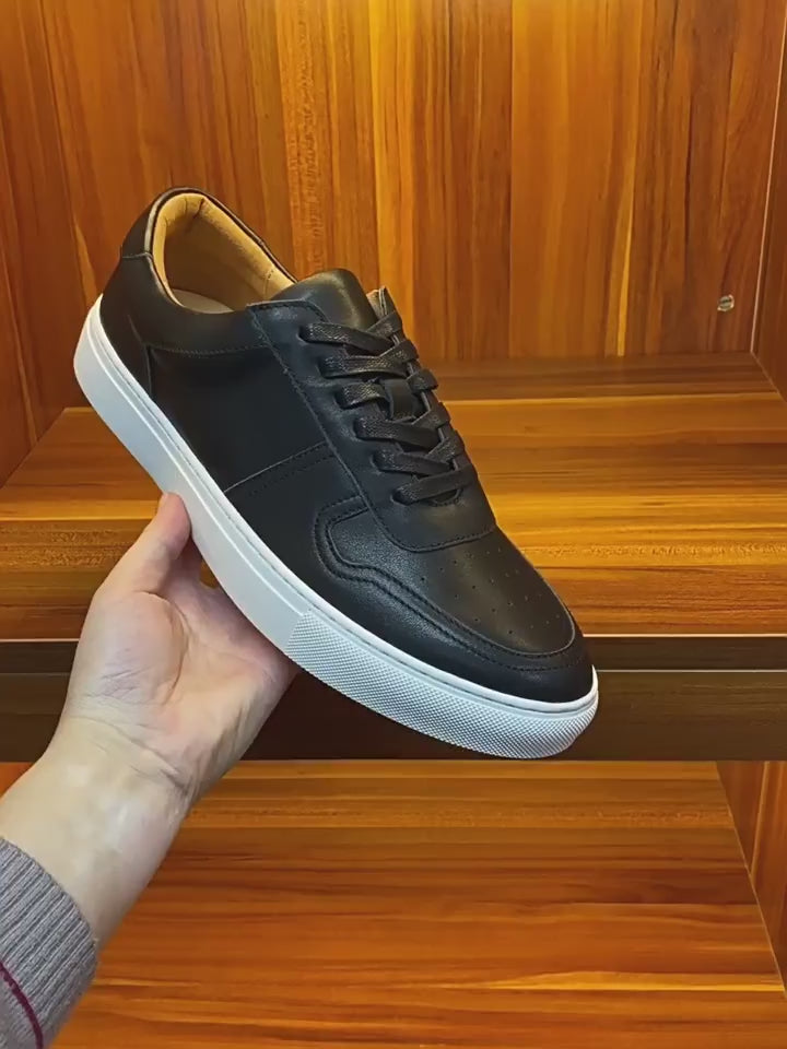Men's Perforated Toe Leather Low-Top Sneakers