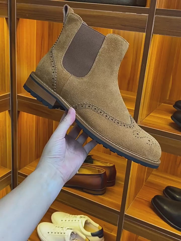 Wingtip Brogue Suede Chelsea Boots for Men