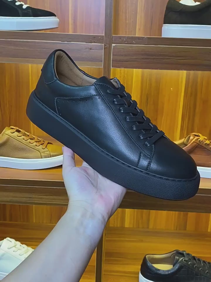 Men's Streamlined Leather Low-Top Cupsole Sneakers