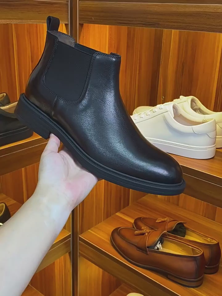 Men's Leather Plain Toe Elastic Gore Chelsea Dress Boots