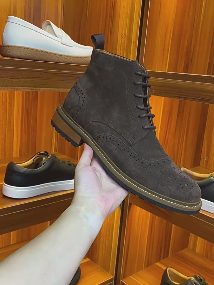 Men's Suede Wingtip Brogue Lace-Up Ankle Dress Boots