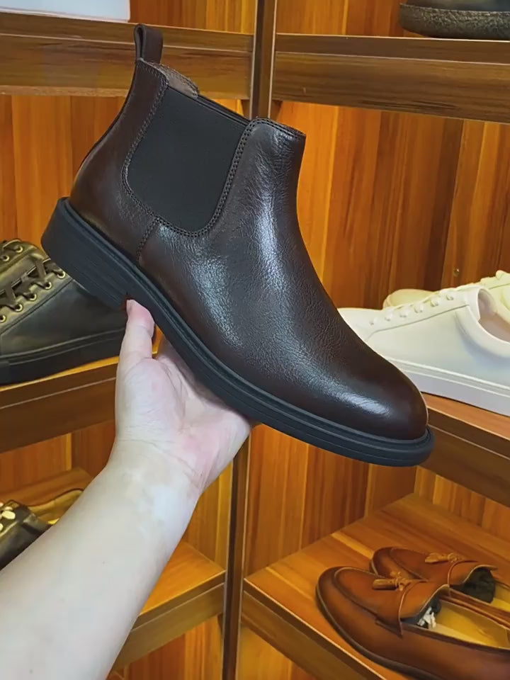 Men's Leather Plain Toe Elastic Gore Chelsea Dress Boots