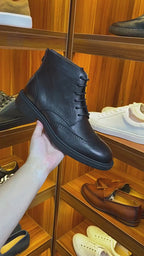 Burnished Wingtip Brogue Leather Back-Zip Boots for Men