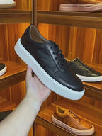 Men's Thick-Sole Leather Low-Top Cupsole Sneakers