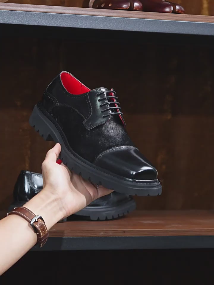Men's Chunky Lug Sole Cap Toe Haircalf Leather Derbies