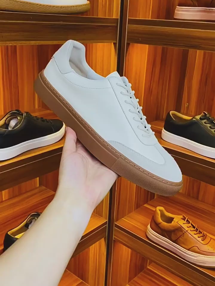 Men's T-Toe Leather Low-Top Cupsole Sneakers