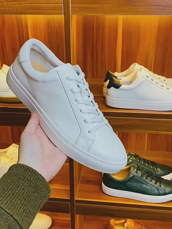Men's Classic Triple-White Leather Low-Top Sneakers