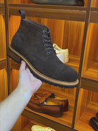 Cap Toe Suede Contrast-Welt Lace-Up Boots for Men
