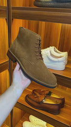 Men's Suede Plain Toe Back-Zip Lace-Up Ankle Dress Boots