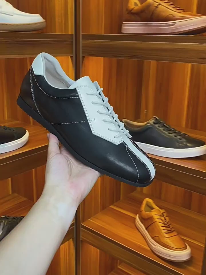 Men's Retro Driving Style Genuine Leather Sneakers - Casual Low Tops
