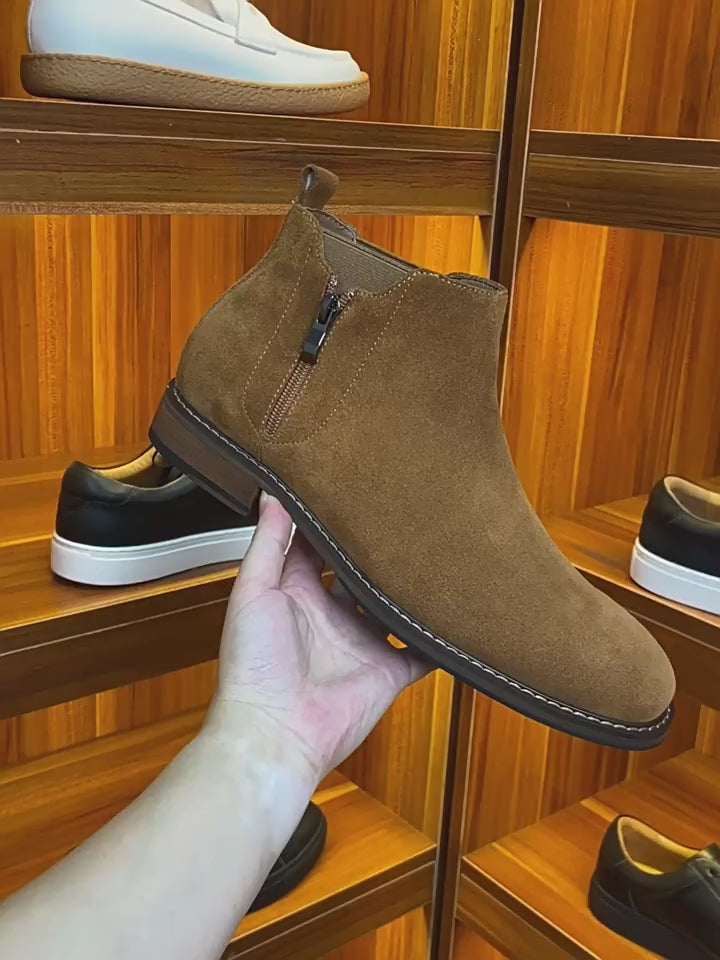 Men's Suede Plain Toe Side-Zip Chelsea Ankle Boots